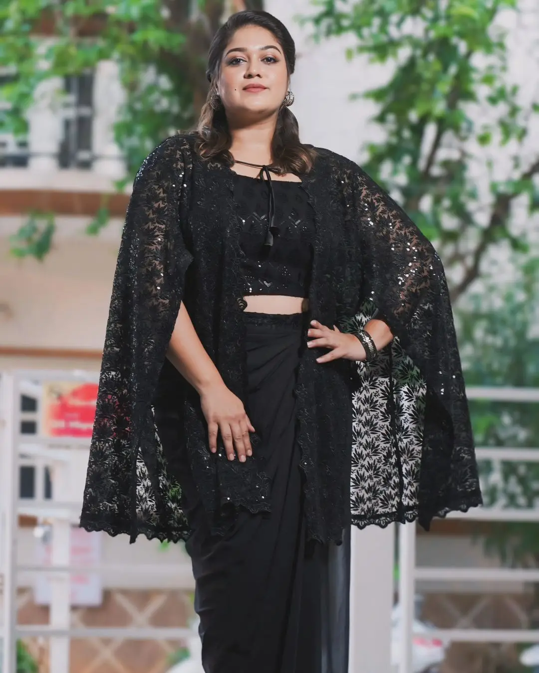 Meghana Raj Stills in Black Designer Gown